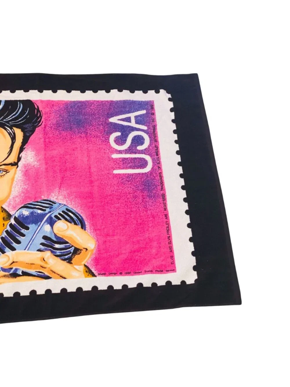 Elvis Presley 29 USA Stamp Beach Towel 1993 USPS Design Pink & Black Cotton